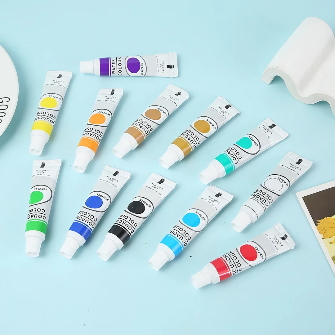 12-Color Gouache Paint Set 12ml - Portable &amp; Vibrant Paints for Artists