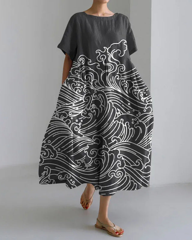 women's printed short-sleeved dress, view 6 - MRSLM