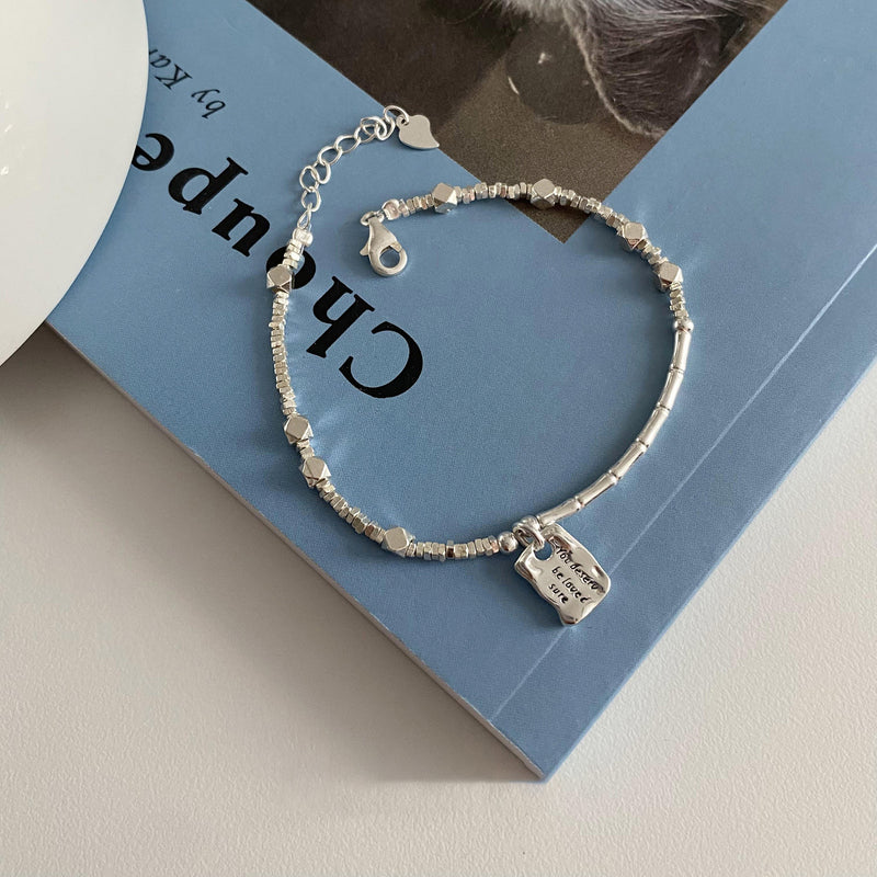 women's s925 silver love tag bracelet, view 6 - MRSLM