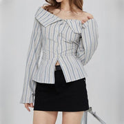 striped off shoulder blouse - MRSLM