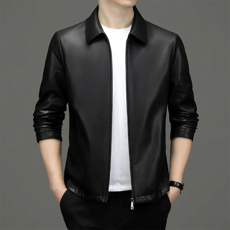 lapel leather jacket men diamond pattern, view 3 - MRSLM