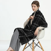 wool pashmina plaid scarf with tassels, view 6 - MRSLM