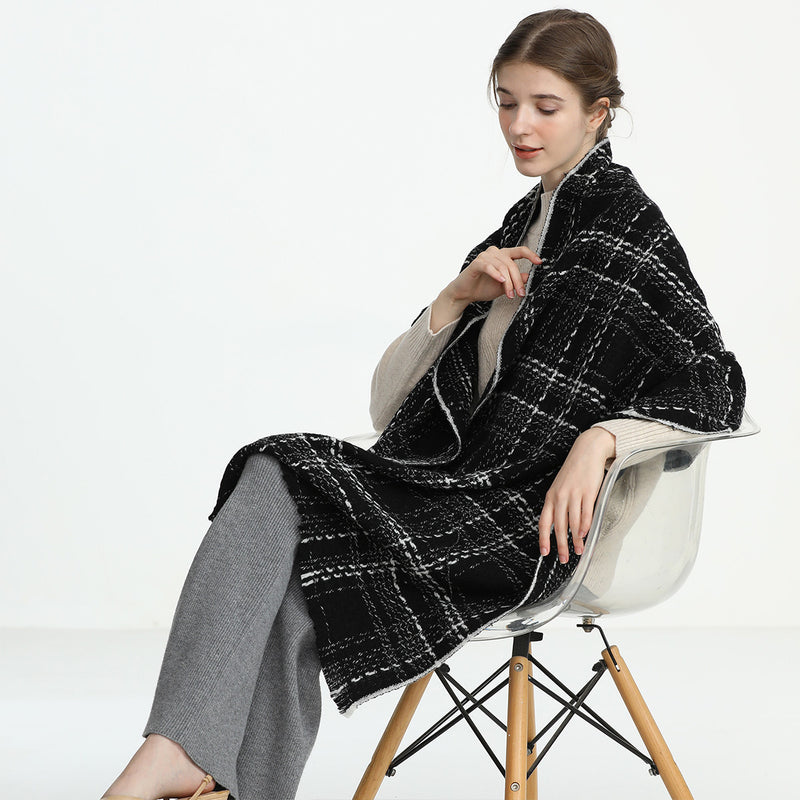wool pashmina plaid scarf with tassels, view 6 - MRSLM
