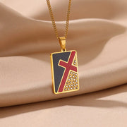 stainless steel cross pendant necklace, view 6 - MRSLM