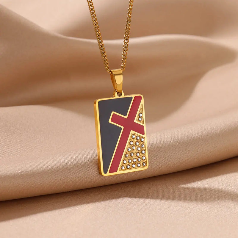 stainless steel cross pendant necklace, view 6 - MRSLM