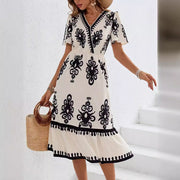 floral print puff sleeve wrap dress, view 6 - MRSLM