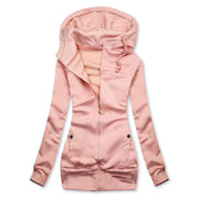 women's plush hooded zip sweater coat, view 3 - MRSLM