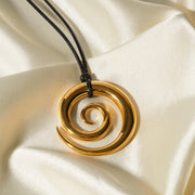 gold spiral circle pendant necklace, view 4 - MRSLM