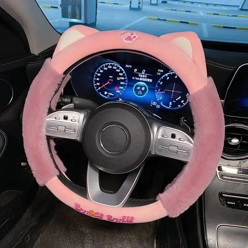 Colorful plush steering wheel cover, view 4 - MRSLM