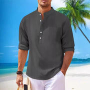 men's cotton stand collar long sleeve shirt, view 4 - MRSLM