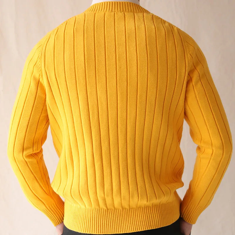 men's winter striped V-neck knit sweater, view 6 - MRSLM