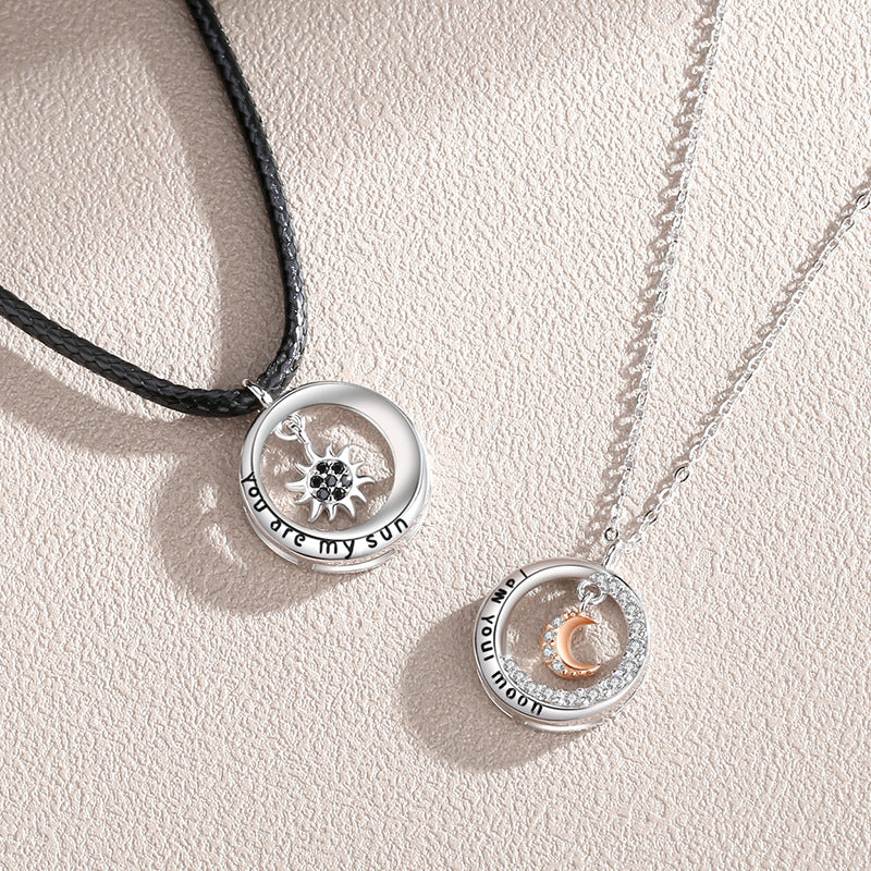 silver sun and moon circle necklace, view 5 - MRSLM