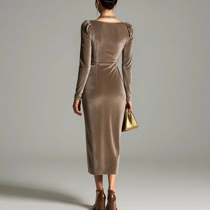 women's long velvet sheath dress, view 3 - MRSLM