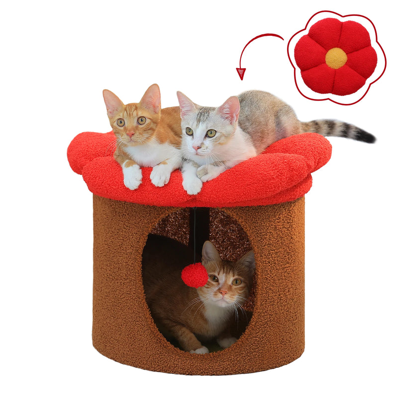 cozy flower cat house with pompom ball, view 7 - MRSLM