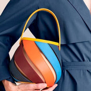 Striped PU leather bucket handbag, view 6 - MRSLM