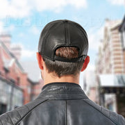 Men's black leather baseball cap, view 4 - MRSLM