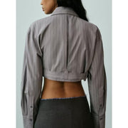 women's spliced belt long sleeve shirt, view 9 - MRSLM