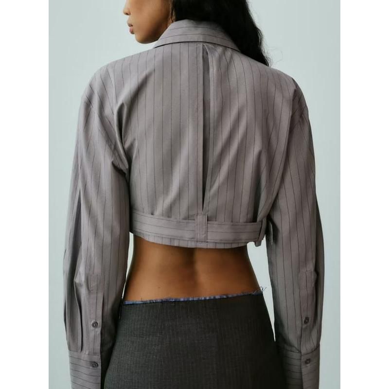 women's spliced belt long sleeve shirt, view 9 - MRSLM