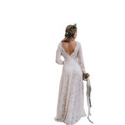 white lace deep V-neck long dress, view 5 - MRSLM