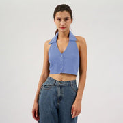 Cropped halter top, cotton-polyester blend, view 6 - MRSLM