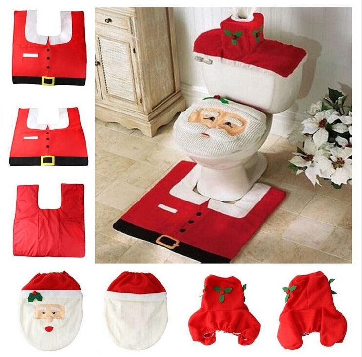 Christmas toilet seat cover and rug bathroom set, view 10 - MRSLM