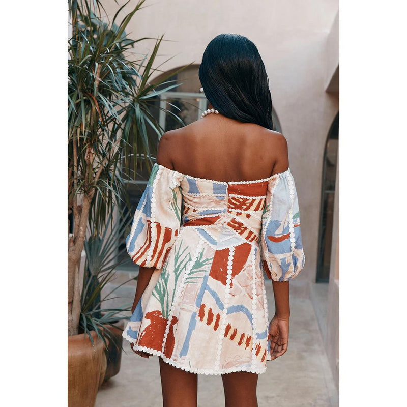 puff sleeve V-neck mini dress, view 6 - MRSLM