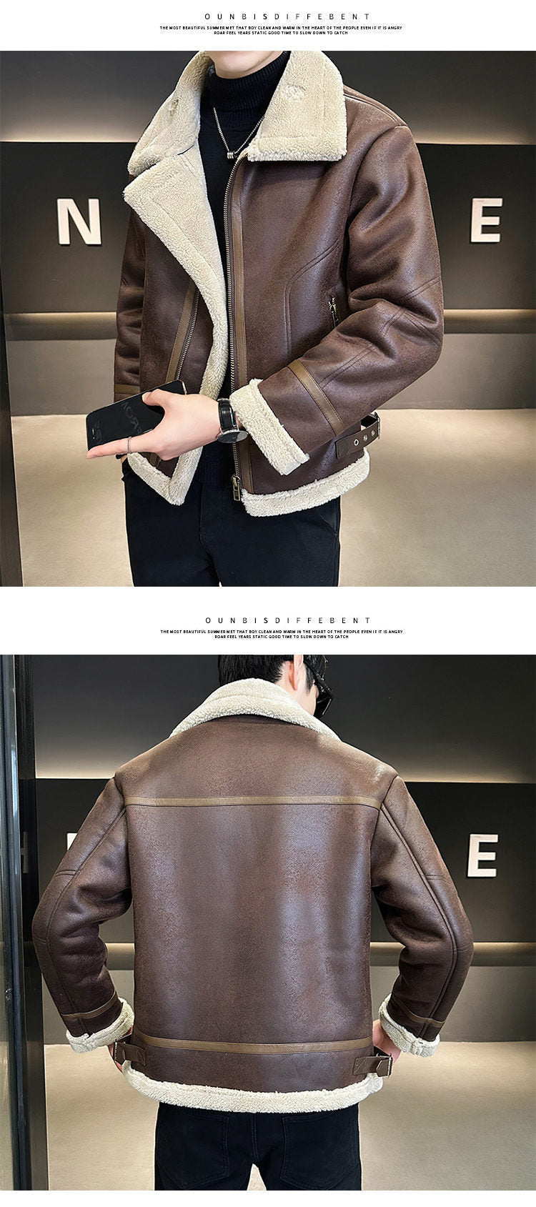 men's fleece-lined motorcycle jacket, view 7 - MRSLM