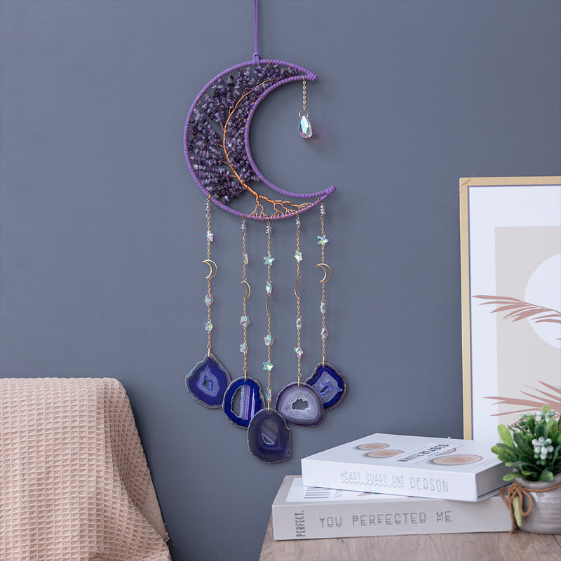 natural agate crystal dream catcher pendant, view 2 - MRSLM