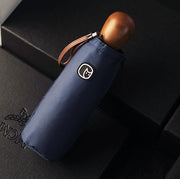compact windproof umbrella with wooden handle, view 4 - MRSLM