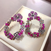 3D butterfly flower zircon earrings, view 4 - MRSLM