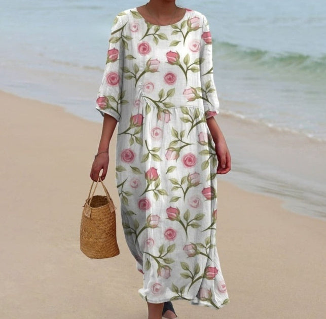 round-neck printed casual dress, view 10 - MRSLM