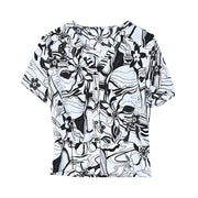 women's floral short sleeve v-neck shirt, view 3 - MRSLM