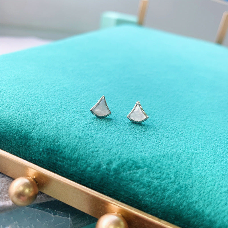 white shell skirt stud earrings, view 2 - MRSLM