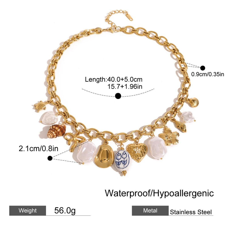 gold plated conch bowknot pearl necklace, view 7 - MRSLM