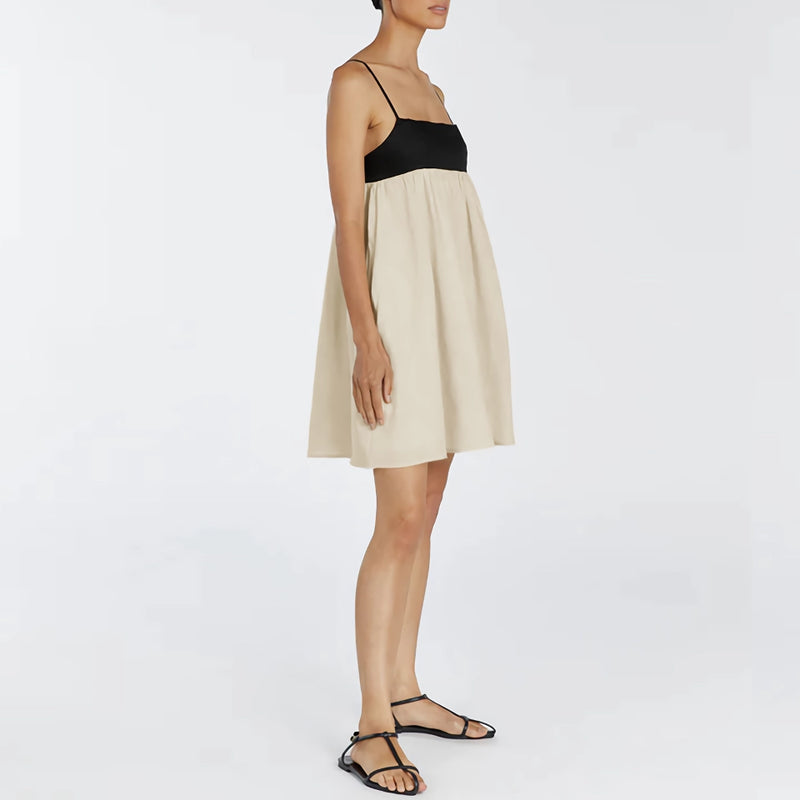 linen spaghetti strap mini dress, view 7 - MRSLM
