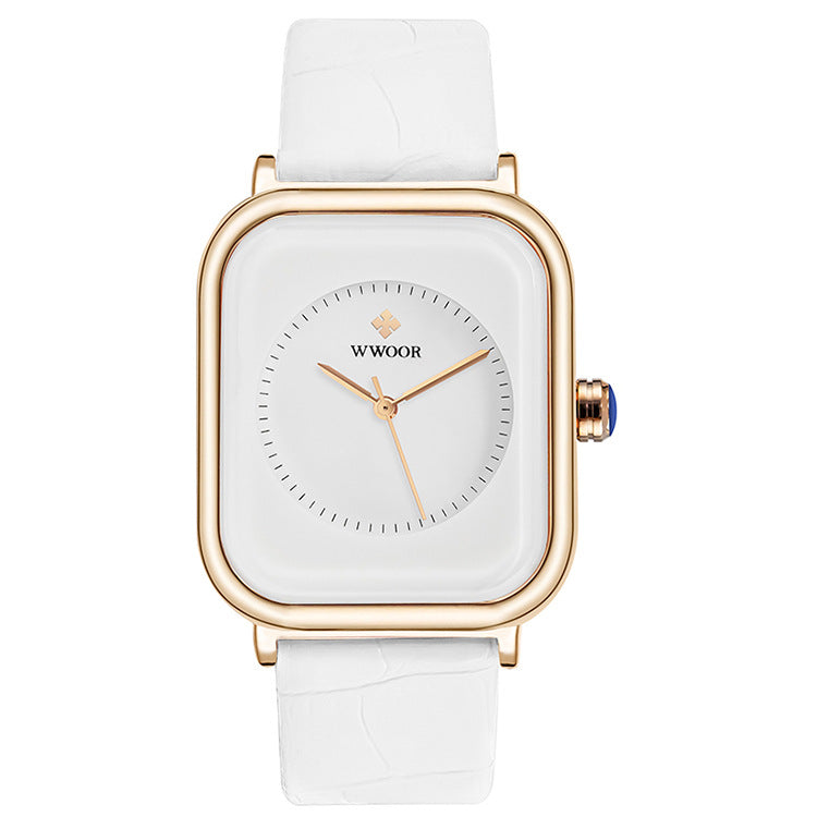 ladies square dial leather strap watch, view 5 - MRSLM
