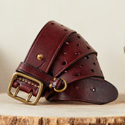 men's genuine leather double buckle belt, view 5 - MRSLM