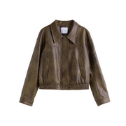 retro faux leather jacket for women, view 2 - MRSLM
