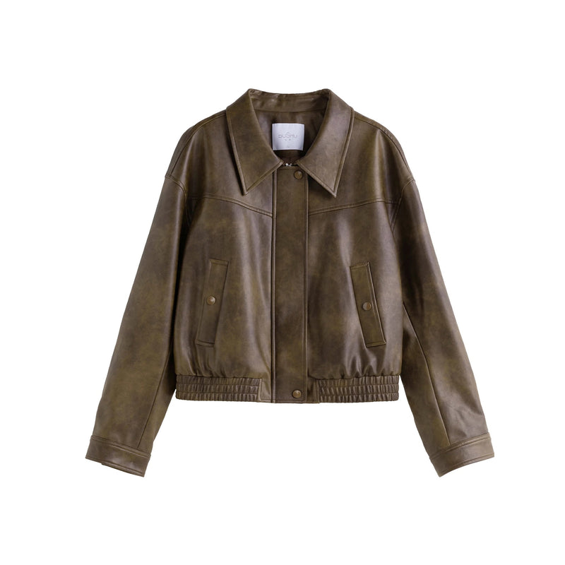 retro faux leather jacket for women, view 2 - MRSLM