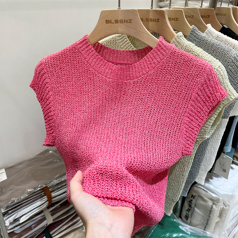 women's open knit short sleeve top - MRSLM