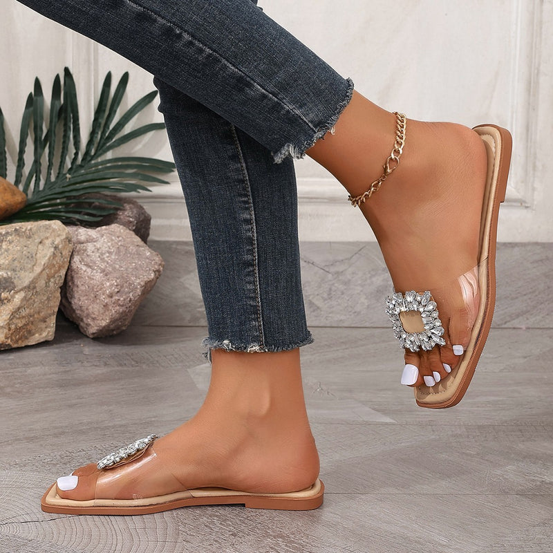Rhinestone transparent flat sandals, view 3 - MRSLM