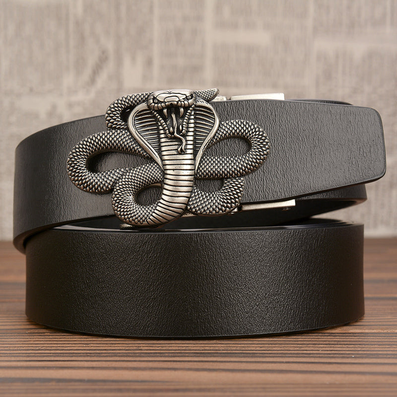 men's cobra buckle leather belt, view 4 - MRSLM