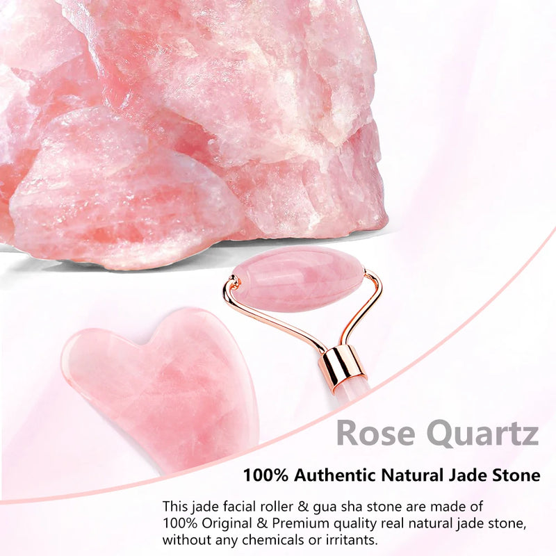 rose quartz roller and gua sha set, view 4 - MRSLM