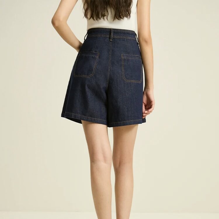 dark denim high waist loose shorts, view 3 - MRSLM