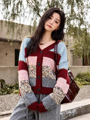 striped knitted cardigan for women, view 4 - MRSLM