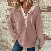 women's waffle hooded button sweatshirt, view 7 - MRSLM