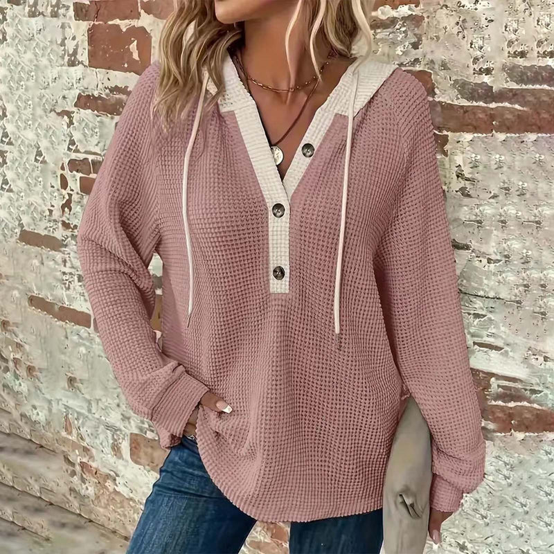 women's waffle hooded button sweatshirt, view 7 - MRSLM
