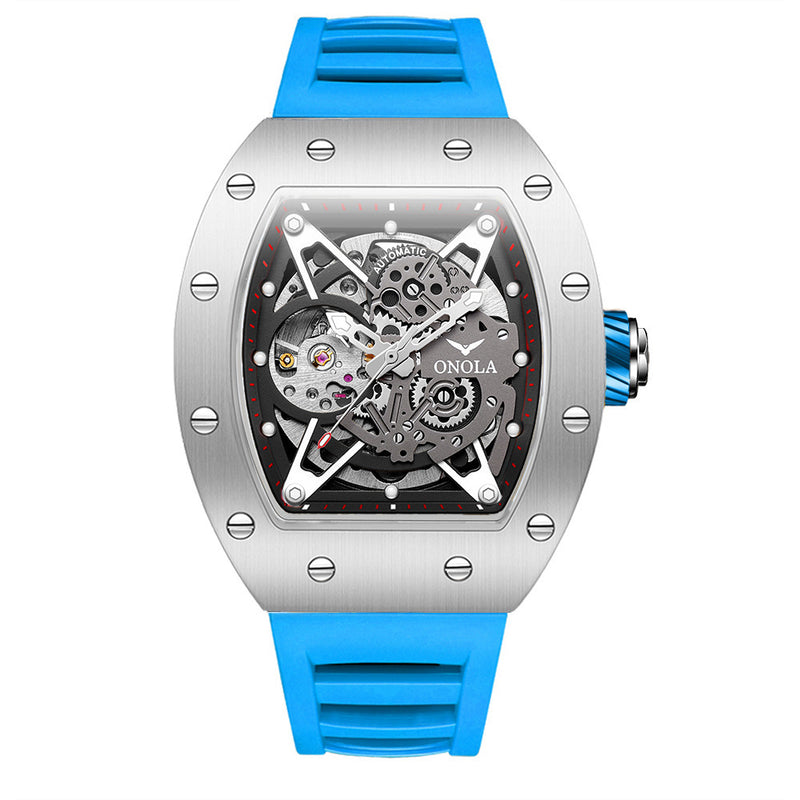 men's silicone band automatic watch, view 4 - MRSLM