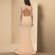 Champagne backless long evening dress, view 4 - MRSLM