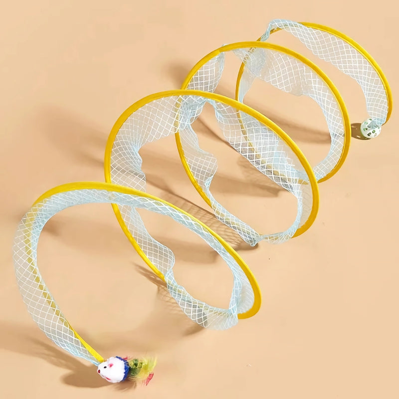cat tunnel toy with bell and feather, view 2 - MRSLM